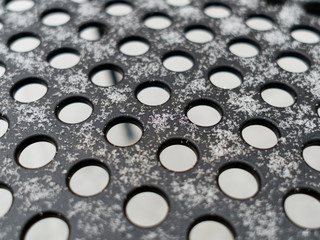 Snow over pavement tile in winter early morning