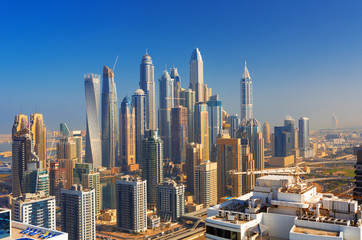 Fototapeta na wymiar Amazing rooftop view on Dubai Marina skyscrapers, Dubai, United Arab Emirates
