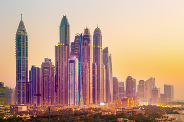 Fototapeta na wymiar Amazing rooftop view on Dubai Marina skyline and Jumeirah beach, Dubai,United Arab Emirates