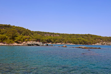 Phaselis Beach in Antalya, Turkey.