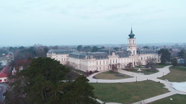 Aerial video of Festetics Castle in Keszthely, Hungary