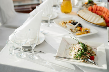 Restaurant serving on the table close up