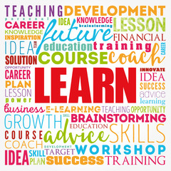 LEARN word cloud collage, education concept background
