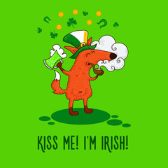 Saint Patrick's Day card with fox and irish simbols