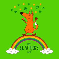 Saint Patrick's Day card with fox and irish simbols