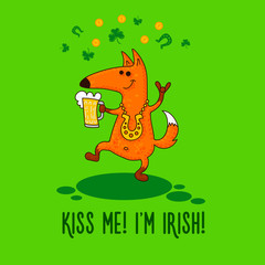 Saint Patrick's Day card with fox and irish simbols