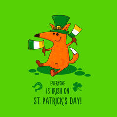 Saint Patrick's Day card with fox and irish simbols