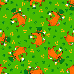 Saint Patrick's Day patterns with foxes and irish simbols