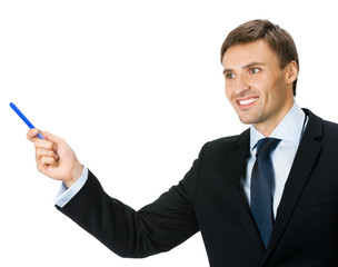 Business man showing, isolated