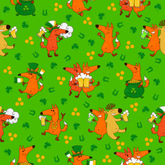 Saint Patrick's Day patterns with foxes and irish simbols