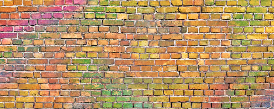 painted brick wall, abstract background of different colors