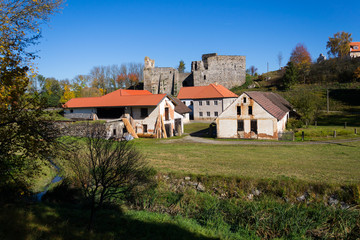 Fototapeta na wymiar Borotin Castle Ruins in sunny autumn day, South Bohemian region, Czech Republic