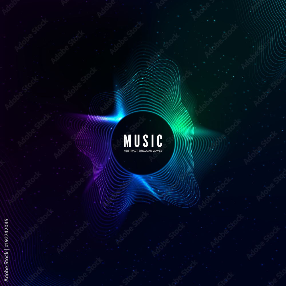Aufkleber radial sound wave curve with light particles. colorful equalizer visualisation. abstract colorful co