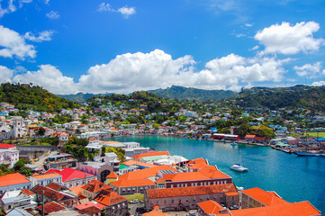 View of Saint George's town, capital of Grenada island, Caribbean region of Lesser Antilles - obrazy, fototapety, plakaty