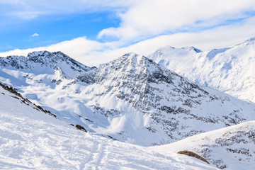 View of beautiful mountains covered with fresh snow during winter season, Obergurgl-Hochgurgl ski area, Austria