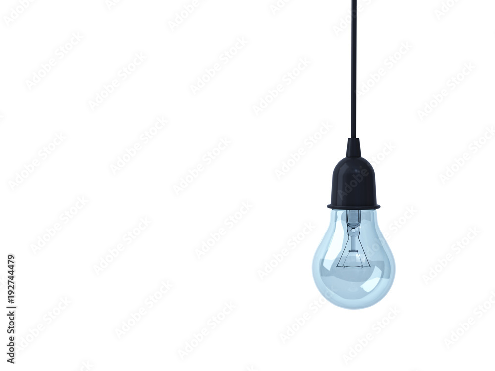 Poster hanging light bulb isolated on white background . 3d rendering.