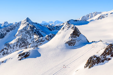 Ski slope in Solden ski area on beautiful sunny winter day, Tirol, Austria
