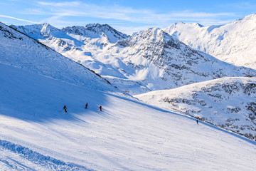 Fototapeta na wymiar Beautiful ski slopes in mountains in winter season in Hochgurgl-Obergurgl ski area, Tirol, Austria