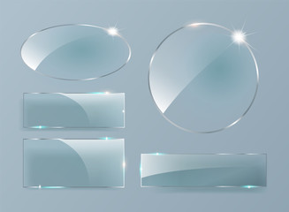 Vector glass banners on transparent background. Glass plates set.