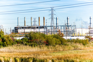 Industrial factory in Delaware or New Jersey with pipeline pollution, refinery plant for processing...