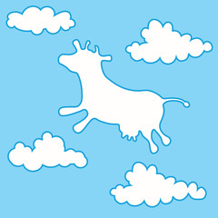 Cow flying among clouds.