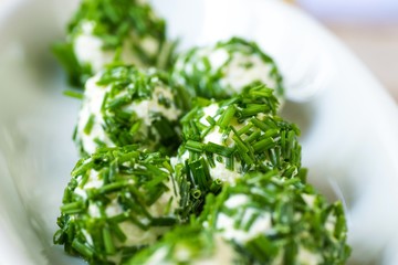 Cheese balls with chive, detail.