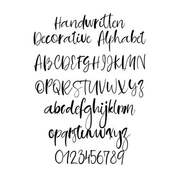 Modern calligraphy alphabet. Handwritten brush letters. Uppercase, lowercase. Hand lettering font for your design: wedding calligraphy, logo, slogan, window decor, postcard, greeting card