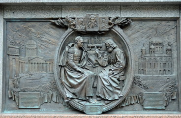 Bronze bas-relief depicting the Battle of Borodino at the monument to Emperor Alexander the First...