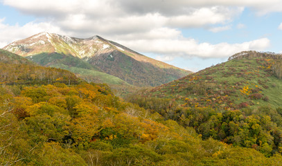 Niseko Mountainscape with beautiful autumn forest,