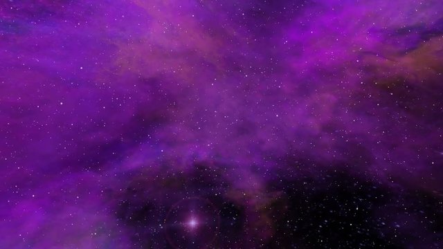 Universe, colorful purple nebula, twinkling stars, dust and gas, journey through imaginary nebula and star fields in deep space, dynamic background, animation, abstract illustration