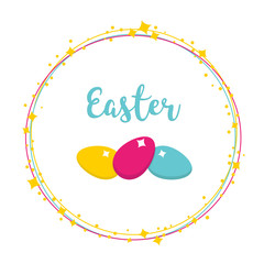 Vector greeting wreath with the great feast of Easter. Happy Easter text and color easter eggs. vector illustration isolated from background 
