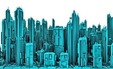 3D Illustration Of Panoramic View Of Futuristic City Skyscrapers