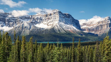 Hector Lake and Pulpit Peak view from the Icefields Parkway