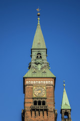 Beautiful architectural fragments of the ancient City Hall (Radhus) in Copenhagen, Denmark.