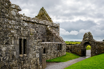 Landscapes of Ireland. Ruins of Ross Errilly Friary Convent in Galway County. National Monument and best preserved monastery.