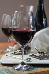 Professional red wine tasting event with high quality wine glasses and wine accessories