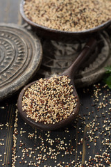 Mix of organic white, yellow and black quinoa, dietary and healthy food