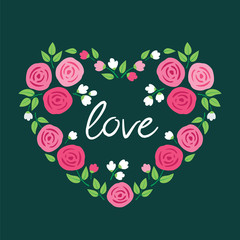 Heart of the pink roses. Floral elements for March 8, Valentine's Day, Mother's Day, birthday, wedding invitations. Vector illustration.