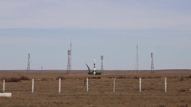 Launch of the spaceship Soyuz to International Space Station from Baikonur Spaceport