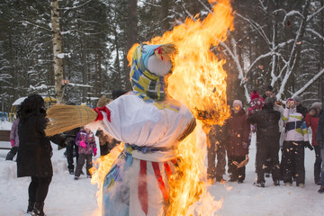 The burning of an effigy of Maslenitsa spring festival