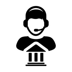 Service Icon Vector Bank Call Center Male Person Profile Avatar for Online Support for Customers with Headset in Glyph Pictogram Symbol illustration