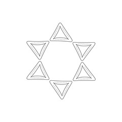 Purim holiday flat design black thin line icons of hamantashs in star of david shape