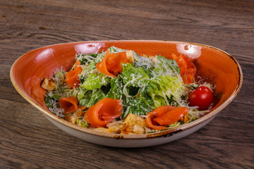 Caesar salad with salmon