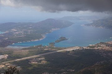 Fototapeta na wymiar View of the airport and the runway of the city of Tivat. Montenegro. 
