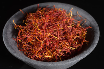 Macro collection, expensive real dried saffron spice close up
