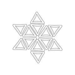 Purim holiday flat design black thin line icons of hamantashs in star of david shape