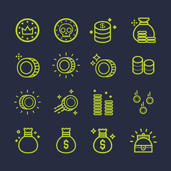 Vector Set of money line icons isolated on white. Vector illustration