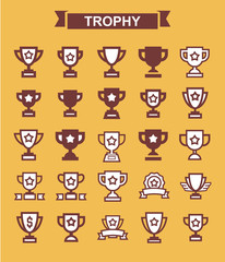 Vector set of Champions trophy award icons. Vector illustration, easy to edit. Game icons.