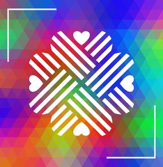 Heart shaped cloverleaf ornament over triagonal background