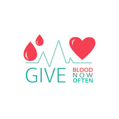 Donate blood icon. Simple line style. Safe life concept. Blood transfusion poster graphic element. Donation medical symbol. Donor Day emblem banner background. Vector red drop heart sign illustration